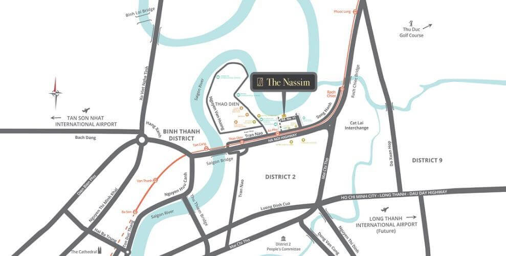 The Nassim Thảo Điền chỉ cách cầu Sài Gòn: ~ 800 và di chuyển về trung tâm Quận 1: ~ 2,5Km.
