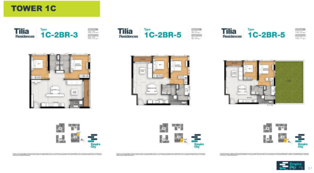 Mặt bằng căn 2 phòng ngủ Tilia Residence.