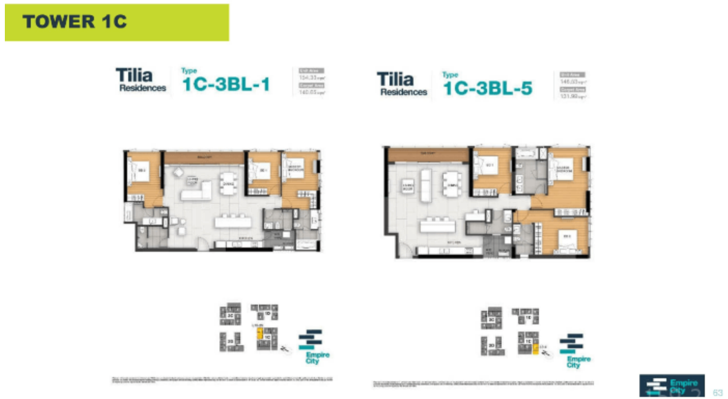 Mặt bằng căn 3 phòng ngủ Tilia Residence.