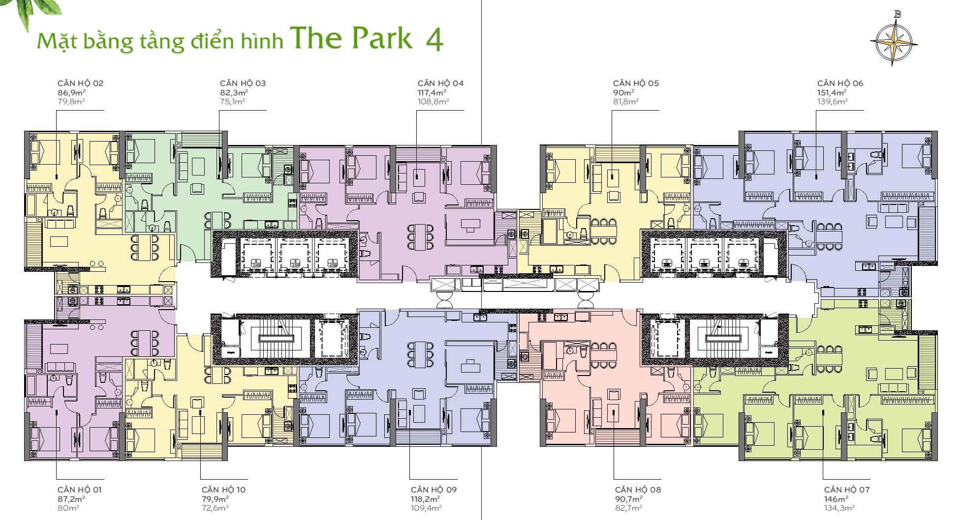 Mặt bằng layout Park 4 Vinhomes tầng điển hình