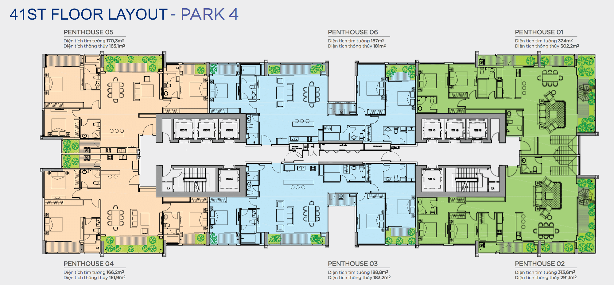 Mặt bằng layout Penthouse Park 4 Vinhomes tầng 41